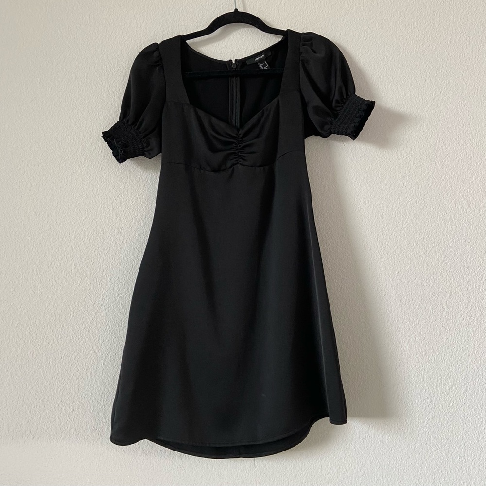 Black satin mini dress
